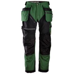 Spodnie Robocze Długie z Workami Kieszeniowymi Snickers Workwear 6214 Canvas+ Ruffwork Zielone Rozmiar 52 - Kolor 3904